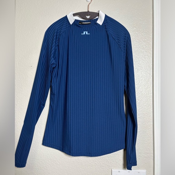 J.Lindeberg SIV Long Sleeve Royal Blue Stripe with White Collar Detail. Crewneck - Picture 1 of 10